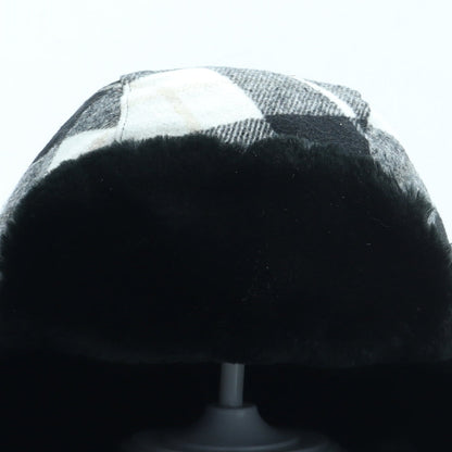 Preworn Womens Black Gingham Acrylic Trapper Hat One Size - Faux Fur Pom Pom