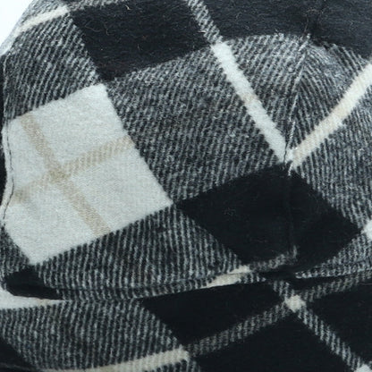 Preworn Womens Black Gingham Acrylic Trapper Hat One Size - Faux Fur Pom Pom