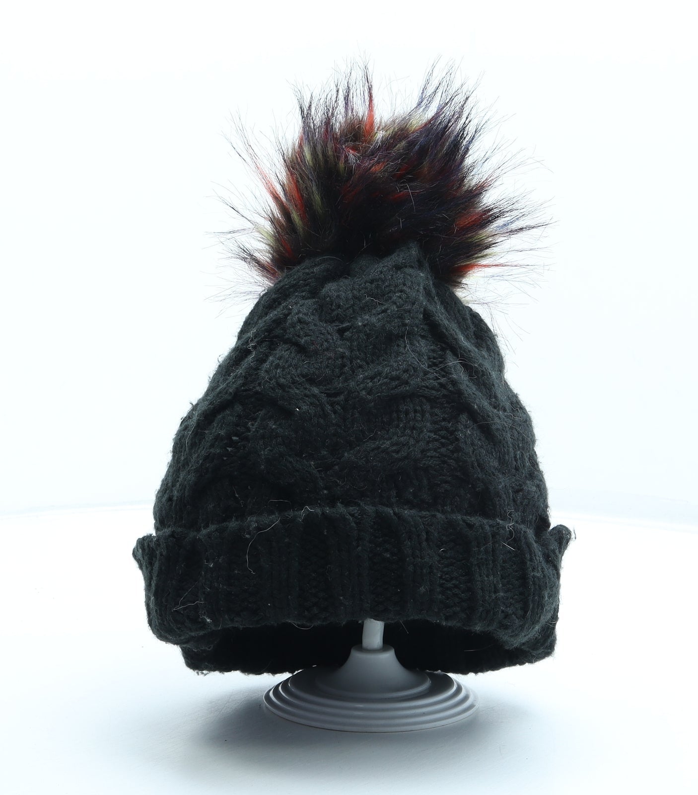 George Womens Black Acrylic Bobble Hat One Size - Faux Fur