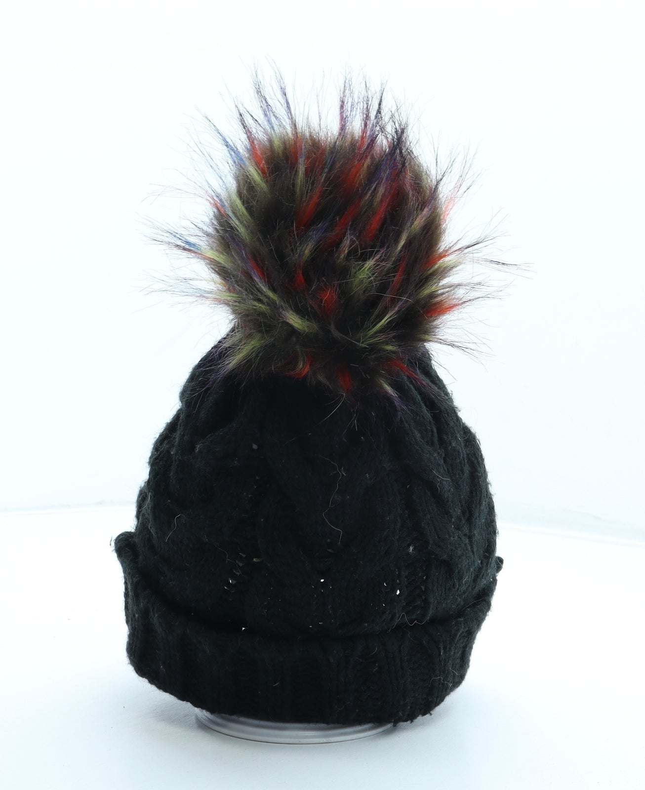 George Womens Black Acrylic Bobble Hat One Size - Faux Fur
