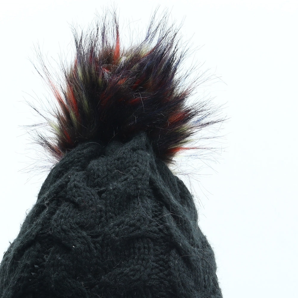 George Womens Black Acrylic Bobble Hat One Size - Faux Fur