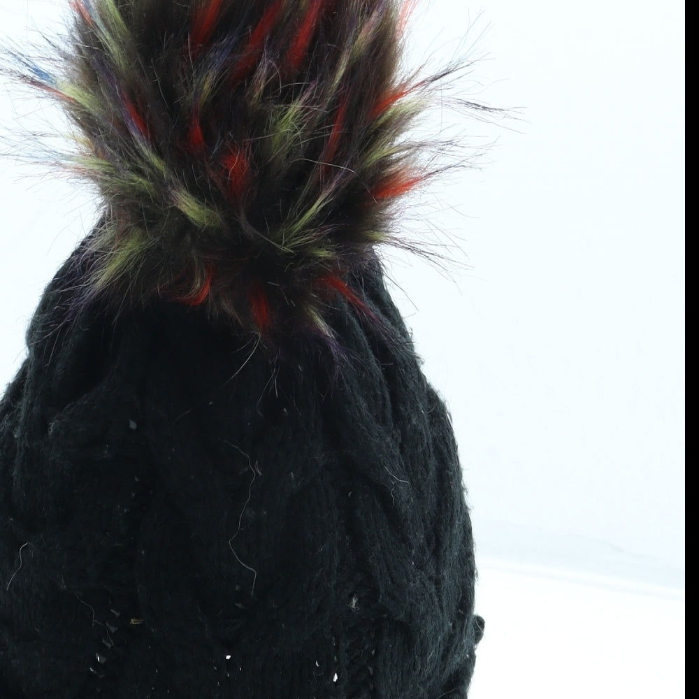 George Womens Black Acrylic Bobble Hat One Size - Faux Fur