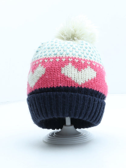George Girls Multicoloured Geometric Acrylic Bobble Hat One Size - UK Size 4-8 Years