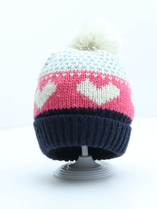 George Girls Multicoloured Geometric Acrylic Bobble Hat One Size - UK Size 4-8 Years