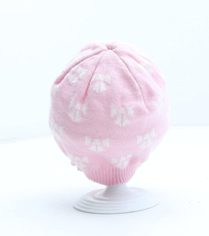 George Girls Pink Geometric Acrylic Beanie One Size - Bow Pattern