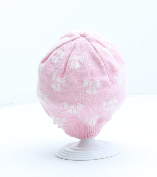 George Girls Pink Geometric Acrylic Beanie One Size - Bow Pattern