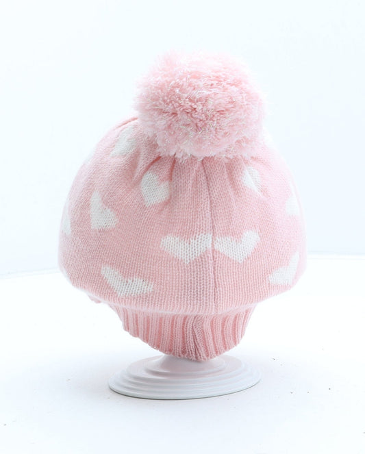 Primark Girls Pink Geometric Acrylic Bobble Hat Size M
