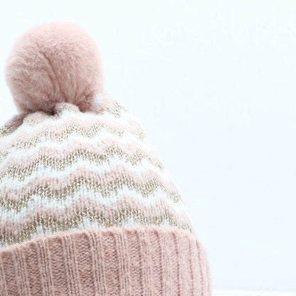 George Girls Pink Striped Polyester Bobble Hat One Size - UK Size 1-3 Year