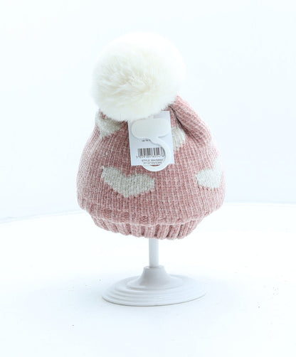 George Girls Pink Acrylic Bobble Hat One Size - UK Size 3-6 Months
