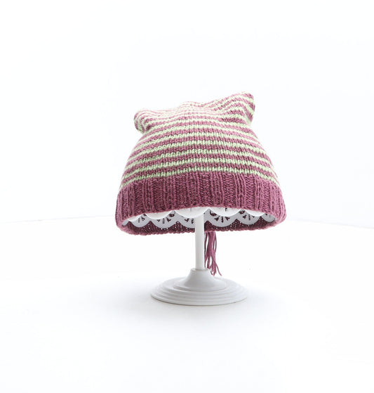 Preworn Girls Multicoloured Striped Acrylic Beanie One Size