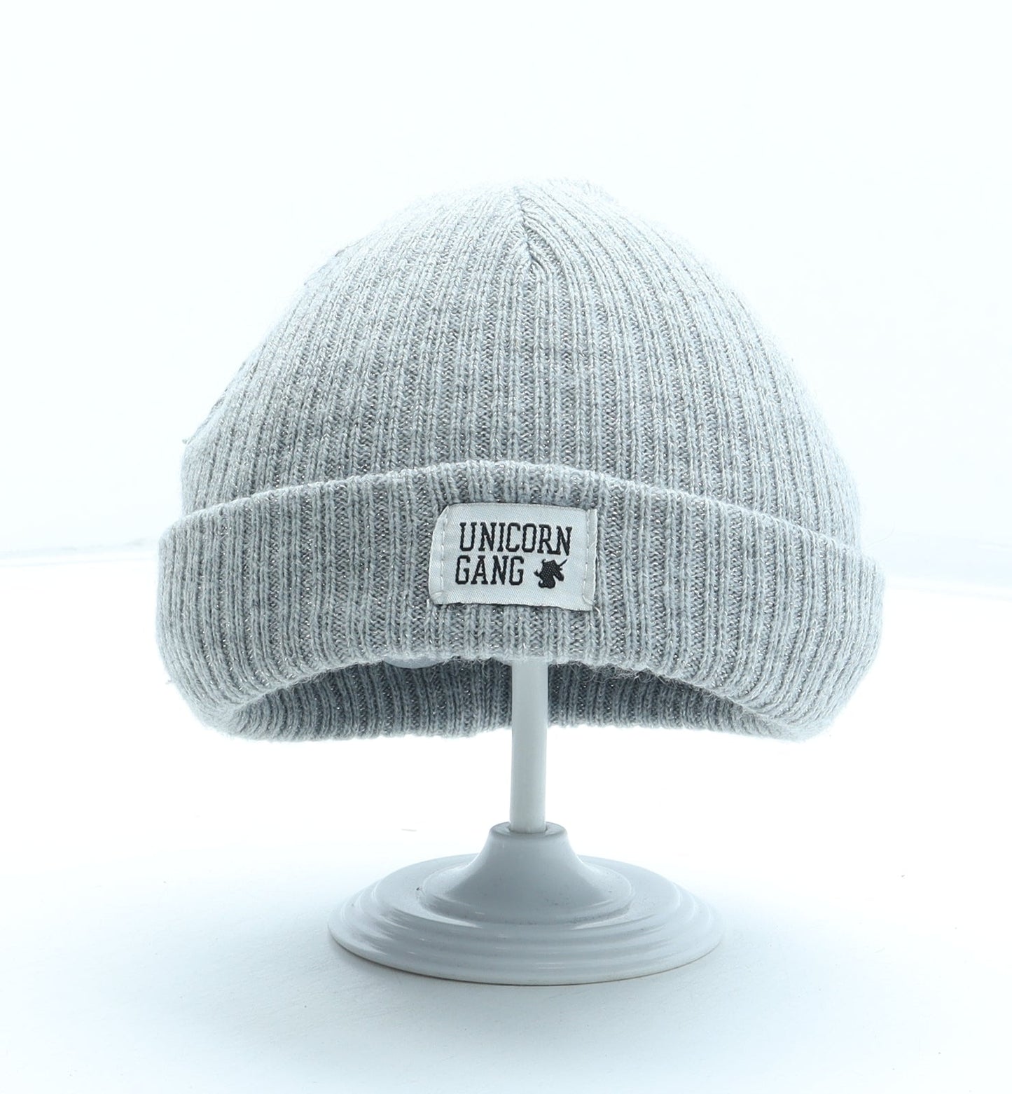 F&F Girls Grey Acrylic Beanie Size S - Unicorn Gang Size 7-10 Years
