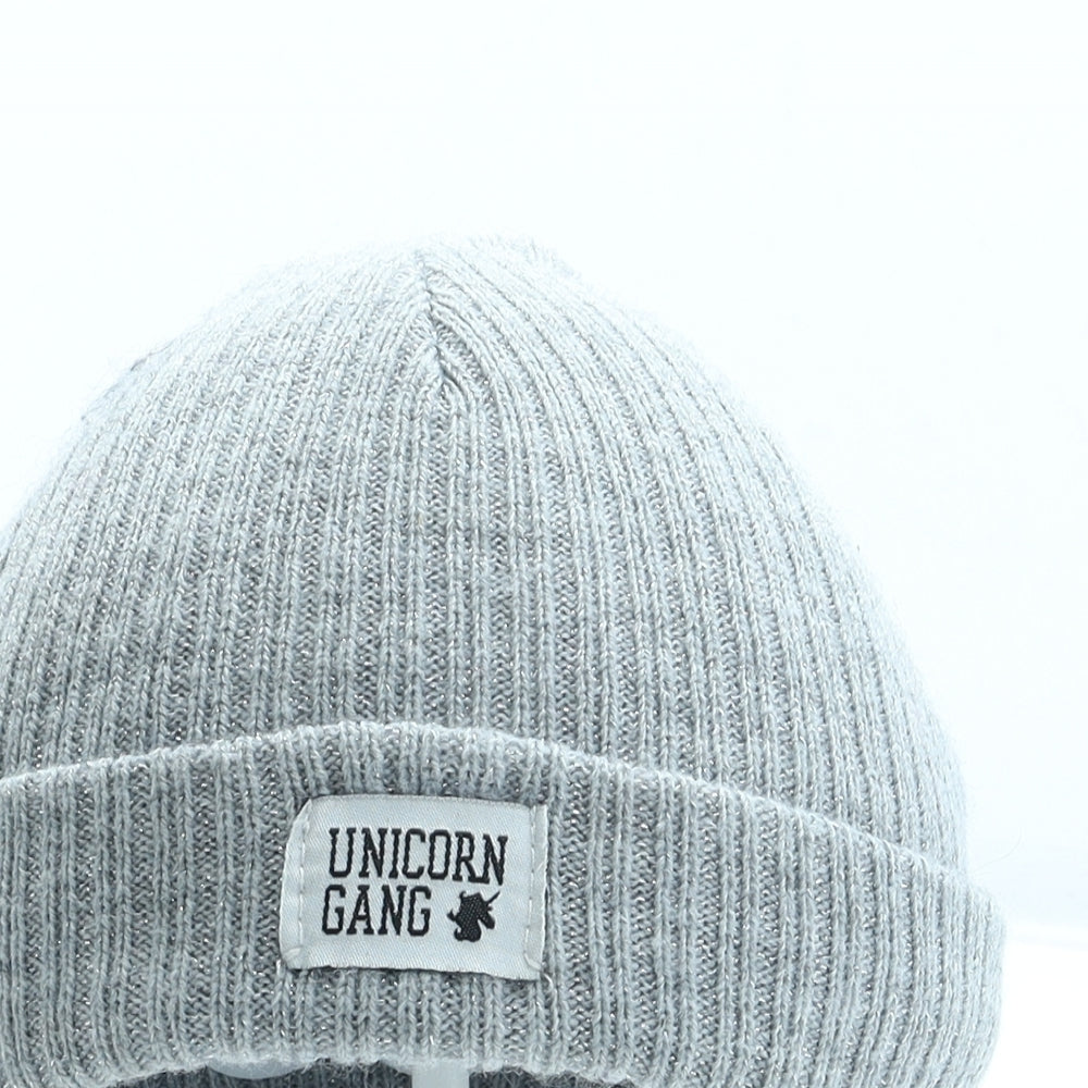F&F Girls Grey Acrylic Beanie Size S - Unicorn Gang Size 7-10 Years