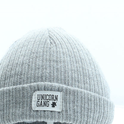 F&F Girls Grey Acrylic Beanie Size S - Unicorn Gang Size 7-10 Years