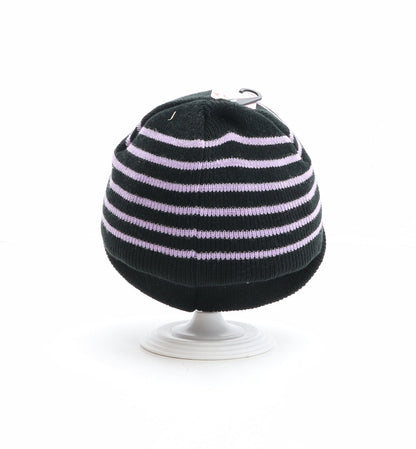 PEP&CO Girls Black Striped Acrylic Beanie One Size