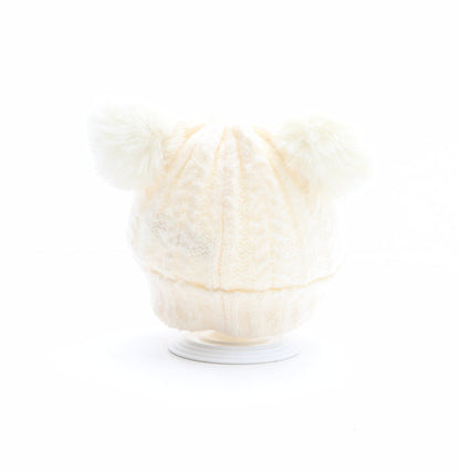 F&F Girls Ivory Polyester Bobble Hat One Size - Size 7-10 years