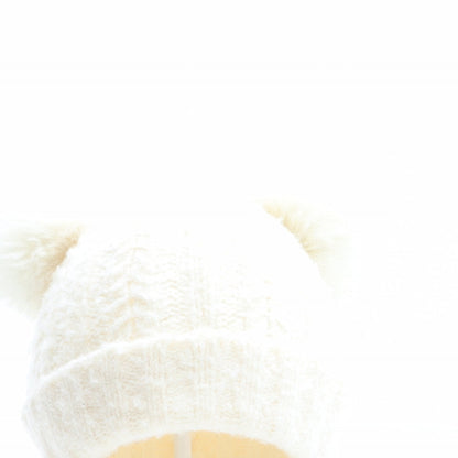 F&F Girls Ivory Polyester Bobble Hat One Size - Size 7-10 years