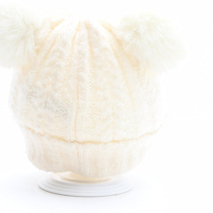 F&F Girls Ivory Polyester Bobble Hat One Size - Size 7-10 years