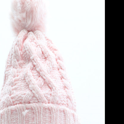 F&F Girls Pink Polyester Bobble Hat Size S - Size 6-12 Months
