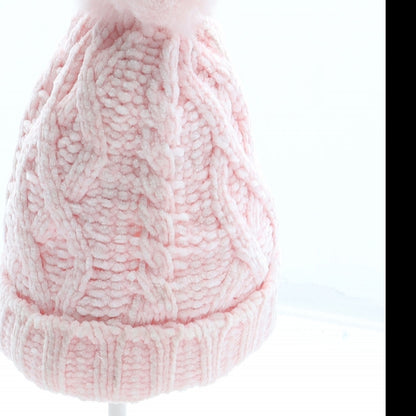 F&F Girls Pink Polyester Bobble Hat Size S - Size 6-12 Months