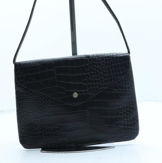 George Womens Black Polyurethane Crossbody Size Small - Croc Texture
