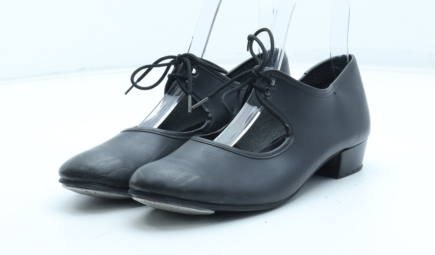 Preworn Girls Black Polyurethane Slip On Heel UK 4 - Tap Dance