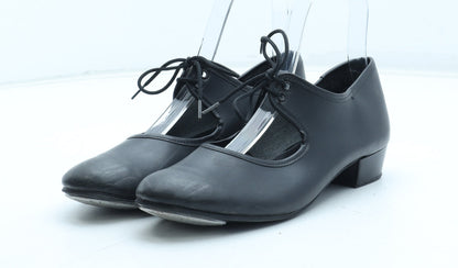 Preworn Girls Black Polyurethane Slip On Heel UK 4 - Tap Dance