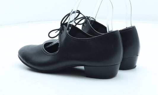 Preworn Girls Black Polyurethane Slip On Heel UK 4 - Tap Dance