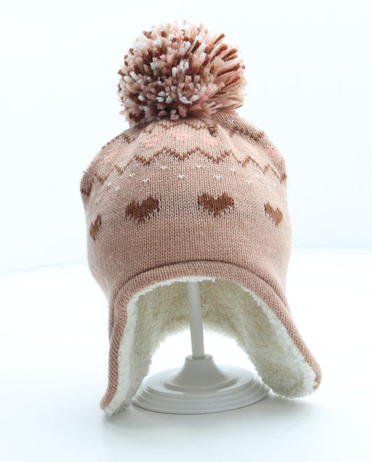 George Girls Pink Fair Isle Acrylic Winter Hat Size S