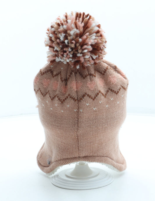 George Girls Pink Fair Isle Acrylic Winter Hat Size S