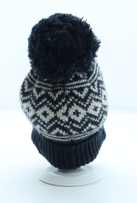 F&F Boys Blue Fair Isle Acrylic Bobble Hat Size S - UK Size 3-6 Years