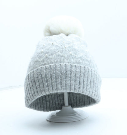 F&F Girls Grey Fair Isle Acrylic Bobble Hat One Size