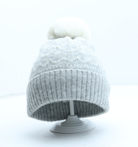 F&F Girls Grey Fair Isle Acrylic Bobble Hat One Size