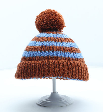 Preworn Mens Multicoloured Striped Acrylic Beanie Size S - Pom Pom Detail