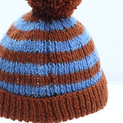 Preworn Mens Multicoloured Striped Acrylic Beanie Size S - Pom Pom Detail