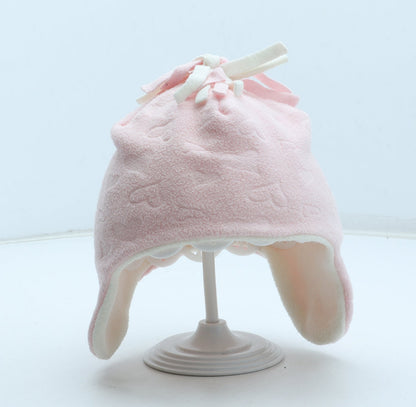 F&F Girls Pink Geometric Polyester Winter Hat Size S - Heart Pattern
