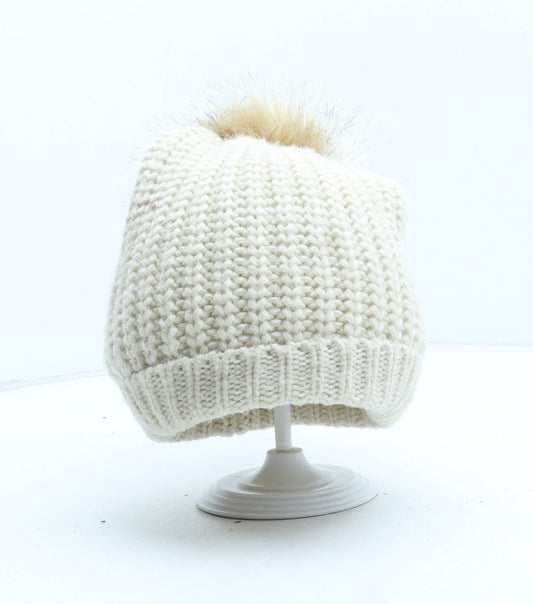 Primark Girls Beige Acrylic Bobble Hat One Size