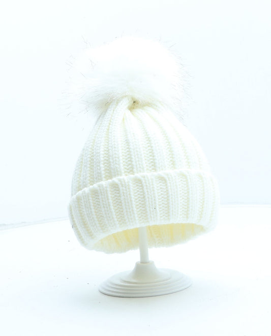Preworn Girls Beige Acrylic Bobble Hat One Size