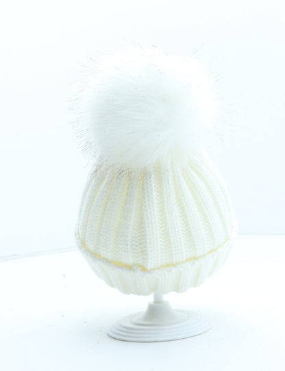 Preworn Girls Beige Acrylic Bobble Hat One Size