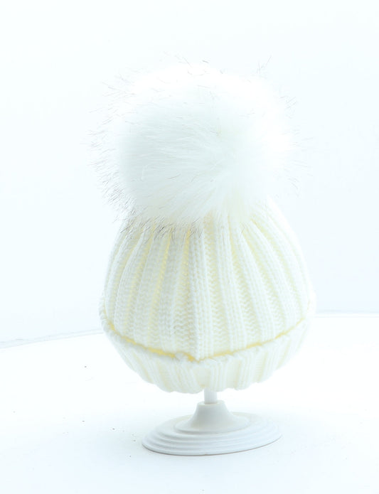 Preworn Girls Beige Acrylic Bobble Hat One Size