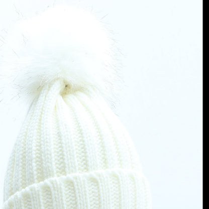 Preworn Girls Beige Acrylic Bobble Hat One Size