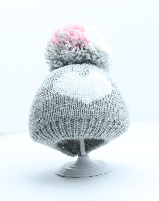 George Girls Grey Acrylic Bobble Hat One Size - UK Size 8-12 Years