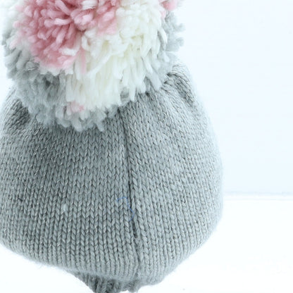 George Girls Grey Acrylic Bobble Hat One Size - UK Size 8-12 Years