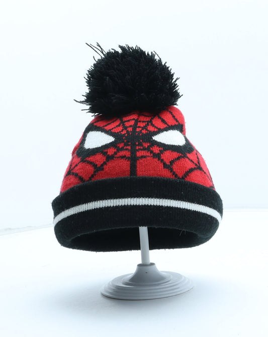 Primark Boys Red Geometric Acrylic Bobble Hat Size S - Spiderman