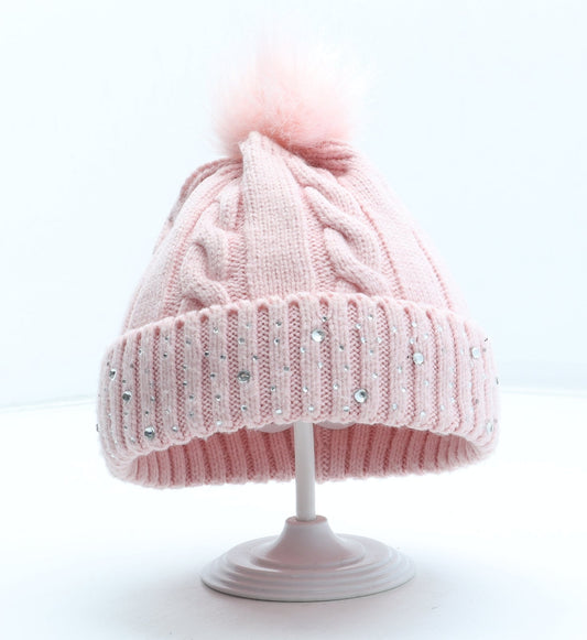 Preworn Girls Pink Acrylic Bobble Hat Size S