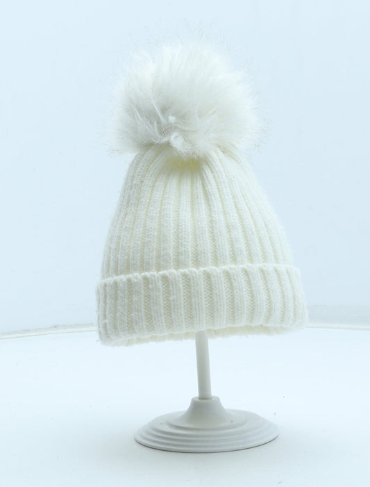 Preworn Girls White Acrylic Bobble Hat One Size