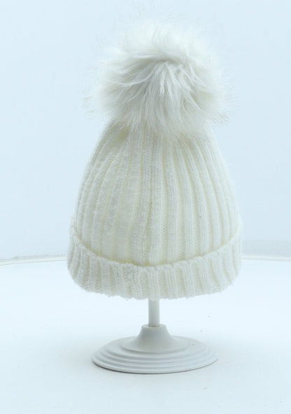 Preworn Girls White Acrylic Bobble Hat One Size