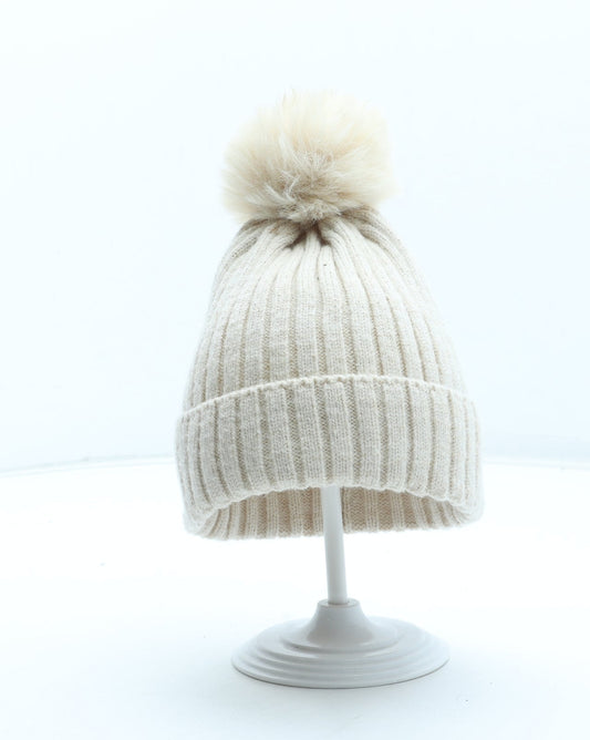 Primark Girls Beige Acrylic Bobble Hat Size M