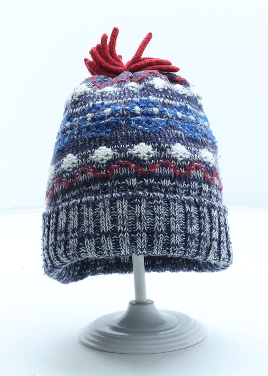 George Boys Blue Geometric Acrylic Bobble Hat Size S - Size 1-3 years