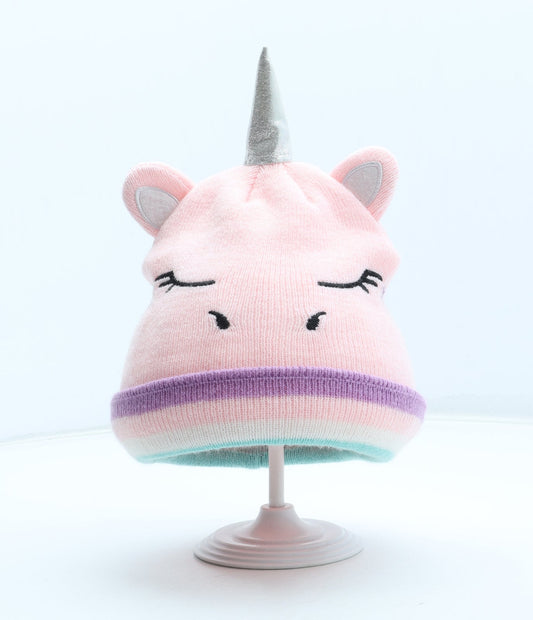 Preworn Girls Pink Acrylic Beanie One Size - Unicorn