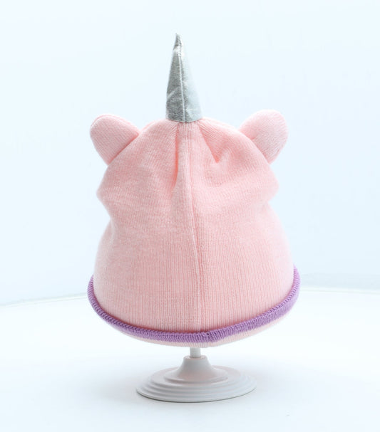 Preworn Girls Pink Acrylic Beanie One Size - Unicorn